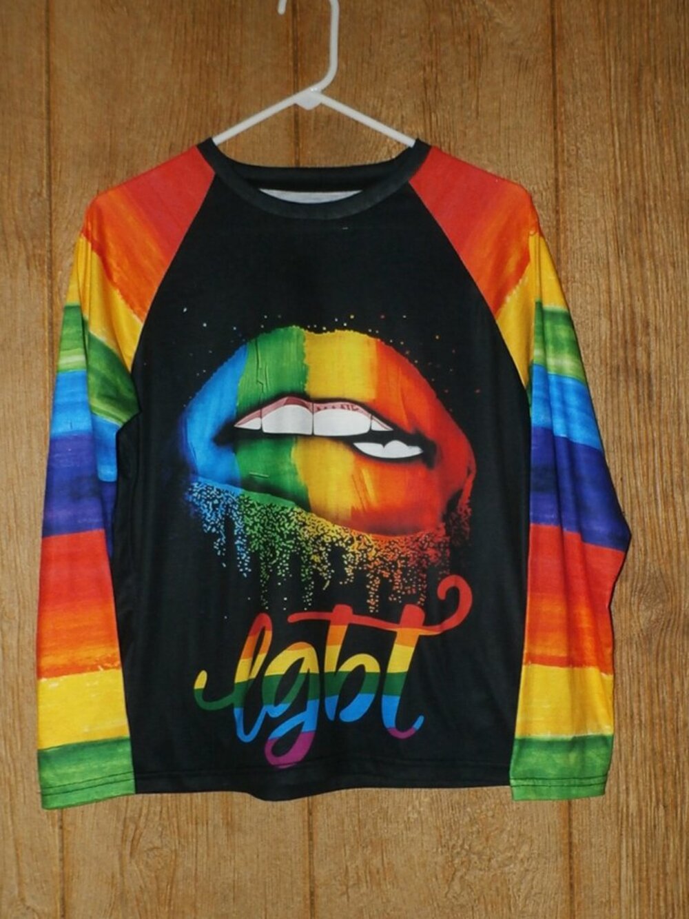 Love Is Love LGBTQ+ Pride Rainbow Sexy Lips Graphic Long Sleeved  T-Shirt Sm